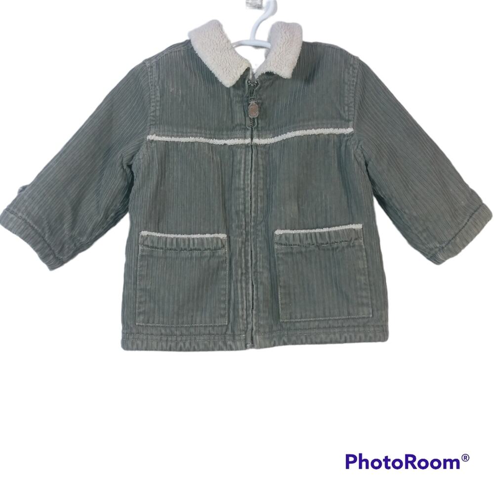 Janie & Jack Boys Green Corduroy Sherpa Lined Chore Jacket Size 12-24 Months